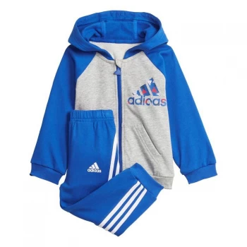 Image of adidas Badge of Sport Full-Zip Hoodie Jogger Set Kids - Medium Grey Heather / Bold Blu