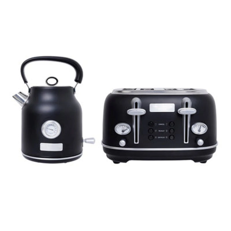 Image of Charles Bentley 1.7L Kettle & 4 Slice Toaster Set In Matt Black And Silver