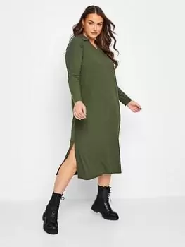Image of Yours Rib Collar Dress Khaki, Green, Size 26-28, Women
