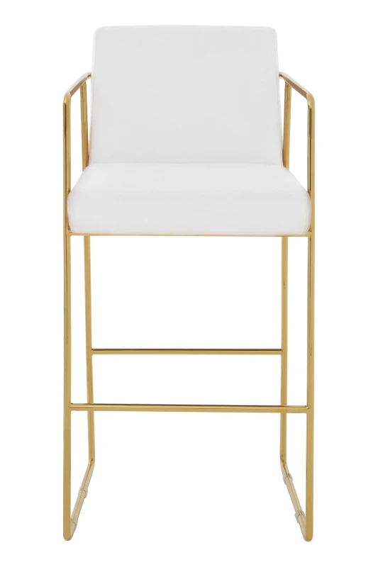 Image of Premier Housewares Mink Velvet Bar Stool with Gold Frame, Luxury White and Gold Stool for Bars, Modern Velvet Bar Stool White