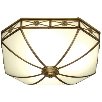 Image of Interiors 190004FL50 - 4 Light Ceiling Flush Light Antique Brass, Frosted Glass, E27