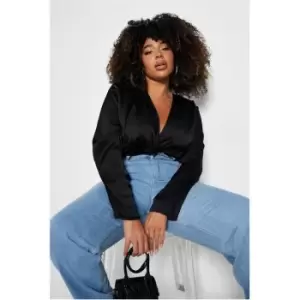 Image of I Saw It First Satin Wrap Bodysuit - Black