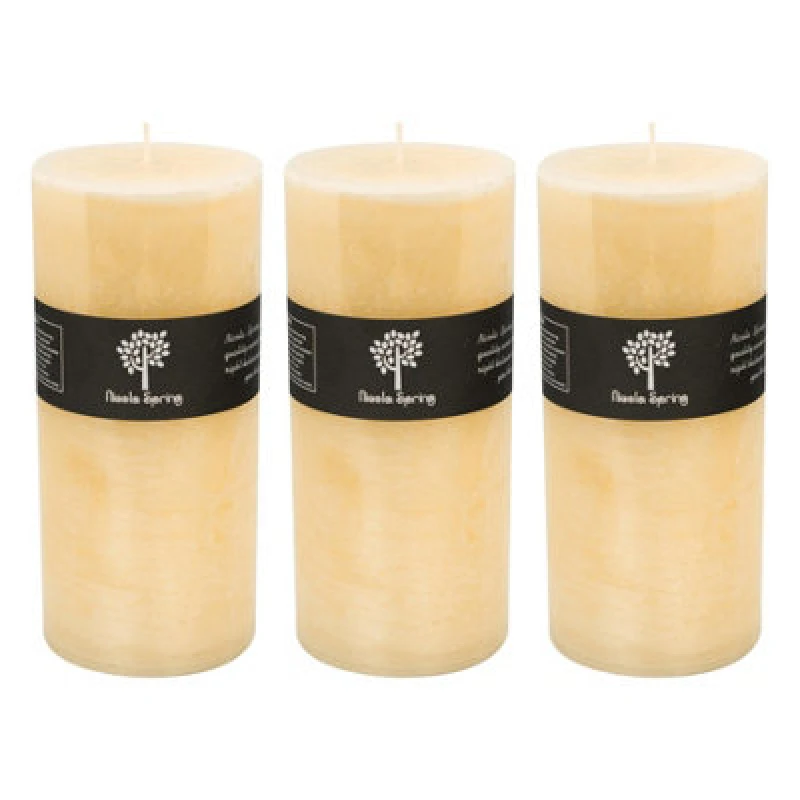 Image of Nicola Spring Round Vanilla Pillar Candles - 140 Hours - Cream - Pack Of 3
