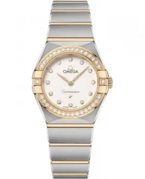 Image of Omega Constellation Manhattan Quartz 25mm Silver Dial Diamond Yellow Gold and Stainless Steel Womens Watch 131.25.25.60.52.002 131.25.25.60.52.002