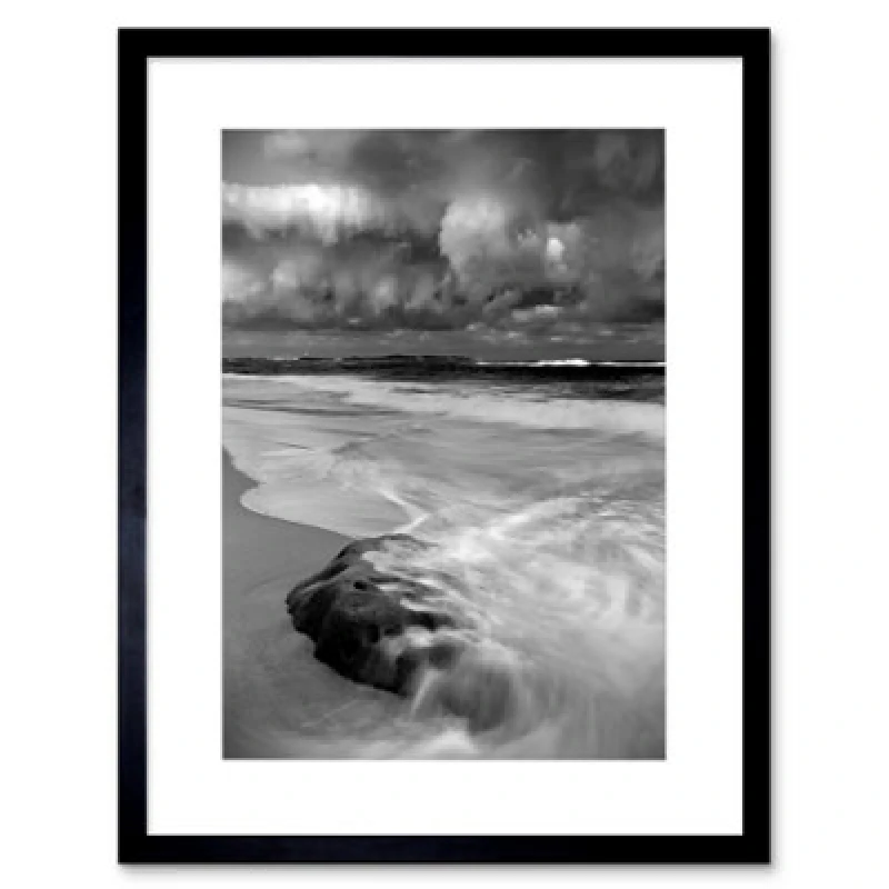 Image of Artery8 Nature Landscape Storm Sea Beach Black White Wave Framed Wall Art Print