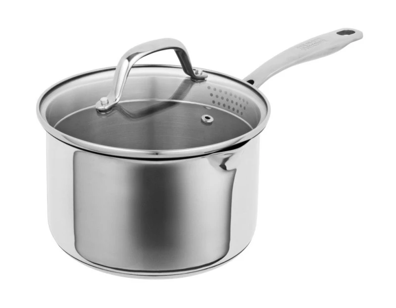 Image of Kuhn Rikon Allround Plus Stainless Steel Saucepan with Draining Lid, 18cm/2.7L in Silver Silver Unisex