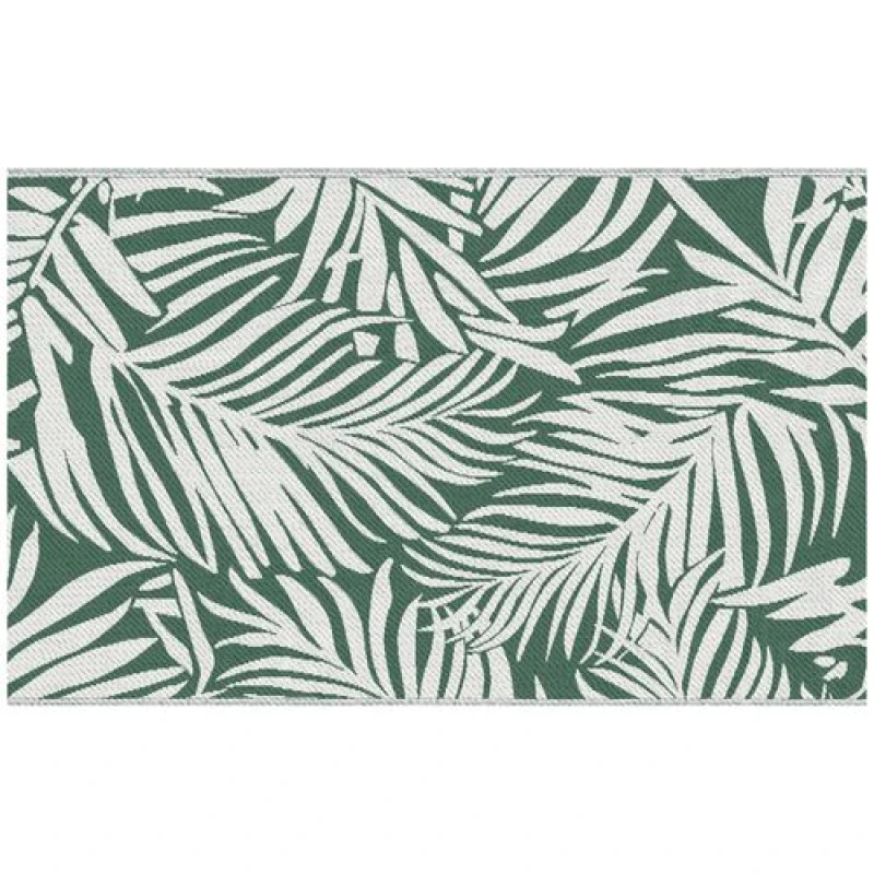 Image of Outsunny Outdoor Rug, 1.5 x 2.4m Patio Floor Mat, Green and White Green