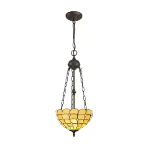 Image of 2 Light Uplighter Ceiling Pendant E27 With 30cm Tiffany Shade, Beige, Clear Crystal, Aged Antique Brass - Luminosa Lighting