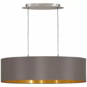 Image of Pendant Ceiling Light Colour Satin Nickel Shade Cappuccino Gold Fabric E27 2x60W