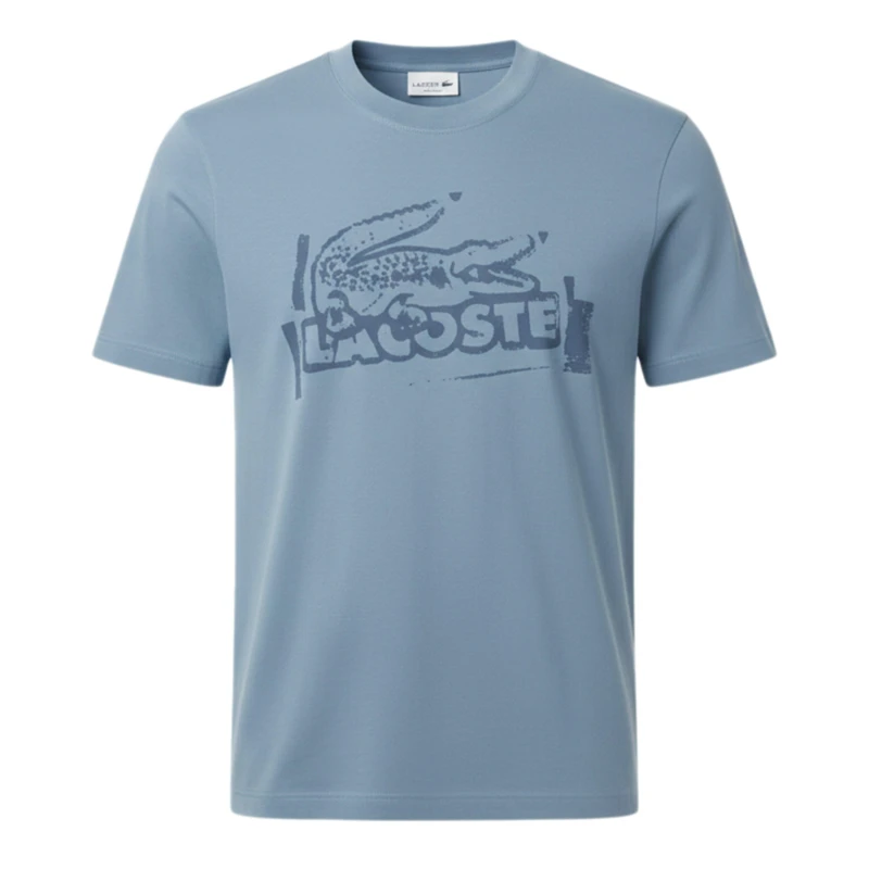 Image of Lacoste Printed Cotton Jersey T-Shirt Blue male S