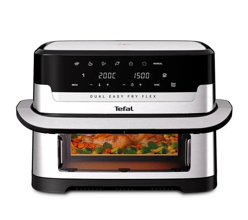 Image of TEFAL Easy Fry Dual Flex EY922DG1 Air Fryer - Stainless Steel & Black, Stainless Steel 3045380028791