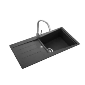 Image of Single Bowl Inset Black Granite Kitchen Sink with Reversible Drainer - Rangemaster Mica 1000mm