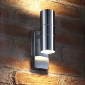 Image of Auraglow Dusk Till Dawn Sensor Stainless Steel Up & Down Outdoor Wall Light - AVEBURY - Warm White