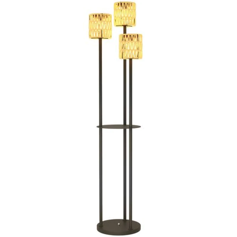 Image of Outsunny Outsunny 3-Light Solar Rattan Floor Lamp with Shelf, Auto On/Off, Yellow 5063603245563