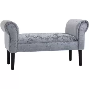Image of HOMCOM Ice Crush Velvet Bed End Arm Bench Upholstered Bedside Footstool, Grey - Grey