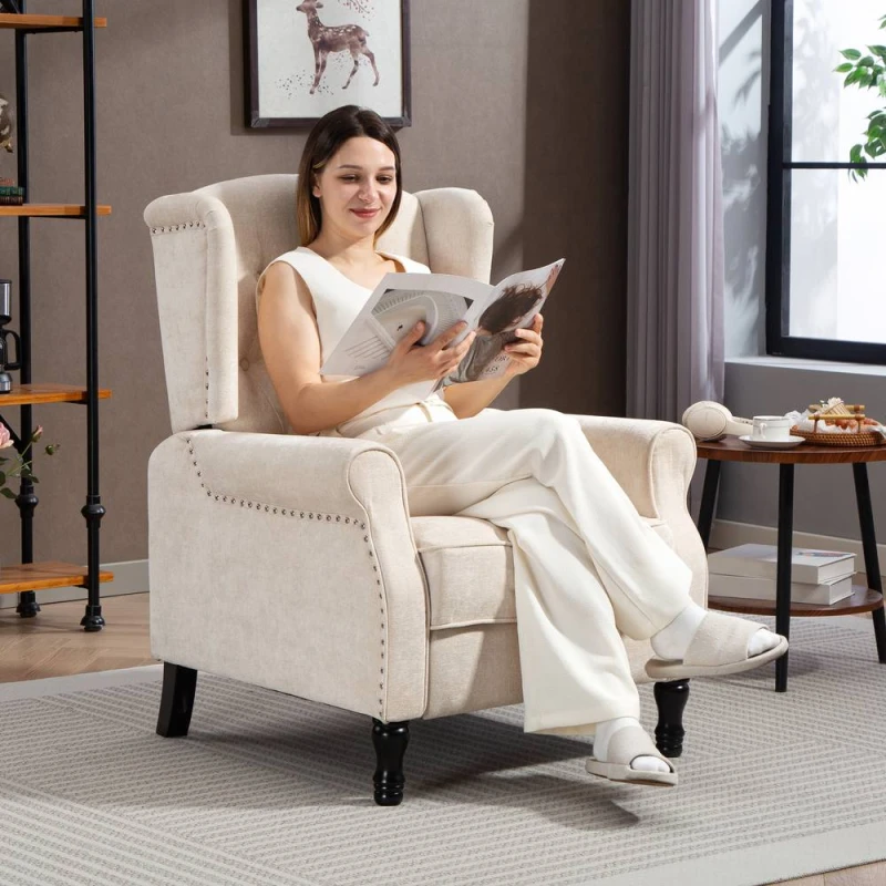 Image of HOMCOM Manual Reclining Armchair Recliner with Footrest Beige, White 833-677V71BG