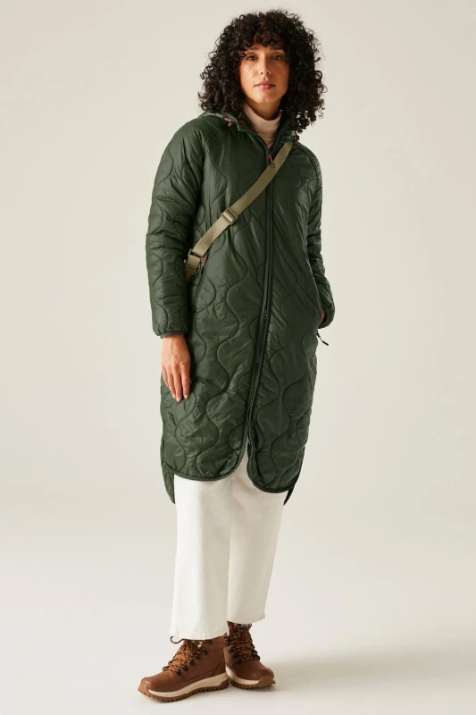 Image of Regatta Womens Triea Longline Hooded Insulating Padded Jacket in Green Size: 16 Green Female 16