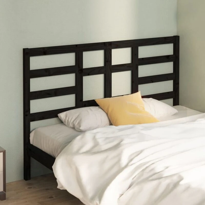 Image of Vidaxl Bed Headboard Black 146X4X104cm Solid Wood Pine, Black 818144