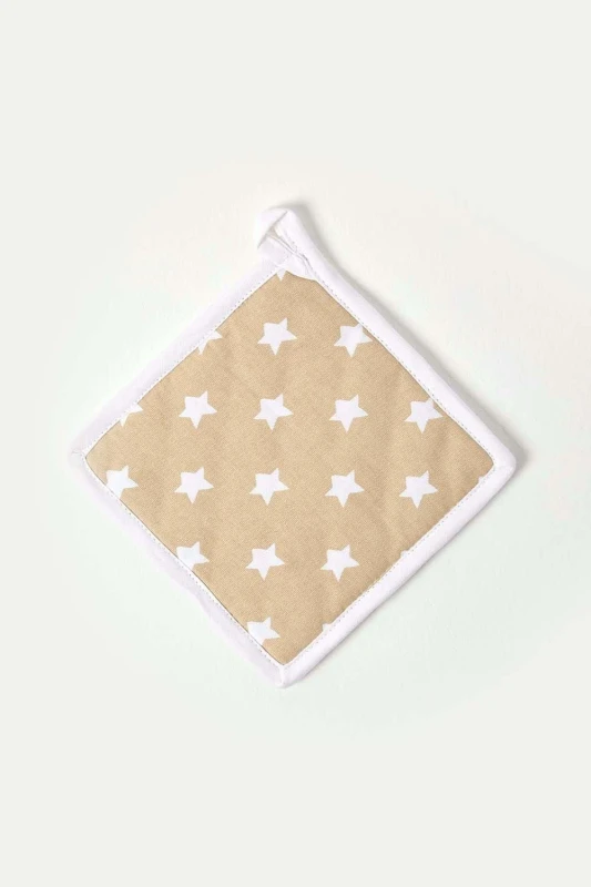 Image of Homescapes Beige Stars Cotton Pot Holder Beige unisex
