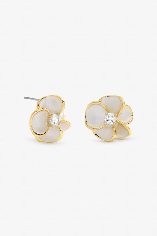 Image of Jon Richard Womens Gold Plated & Enamel Floral Stud Earrings Gold Female One Size