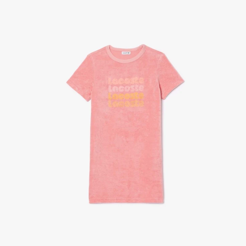 Image of Lacoste Cotton Terry Logo T-Shirt Dress Pink female 3