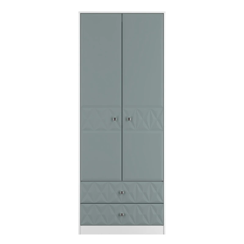 Image of San Jose Ready Assembled Contemporary Matt Duck Egg Blue & White 2 Drawer Tall Double Wardrobe (H)1960mm (W)740mm (D)520mm