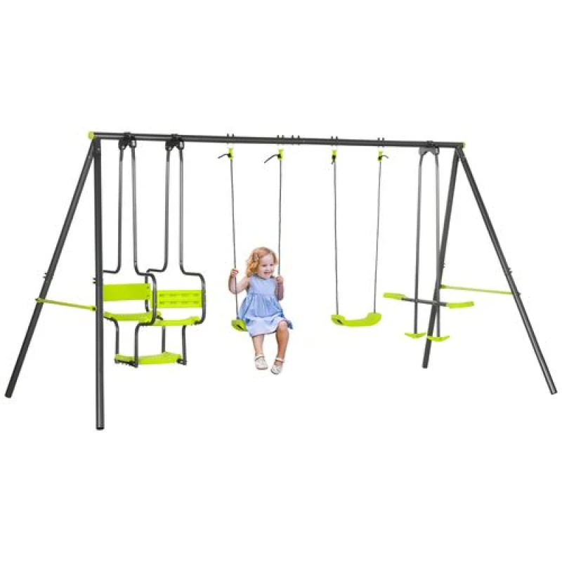 Image of Outsunny Garden Swing Set with Double Swings, Green 344-061V00GN