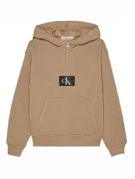Image of Calvin Klein Jeans Boys Quilted Mix Media Hoodie - Camel, Camel, Size 10 Years