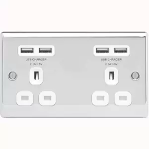 Image of BG Nexus Metal Polished Chrome 2 Gang Plug Socket with 4 x USB Outlets Outlet White Insert 13A - NPC24U44W