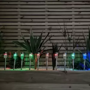 Image of 36cm Set of 10 Colour Changing LED Stainless Steel Solar Garden Path Lights