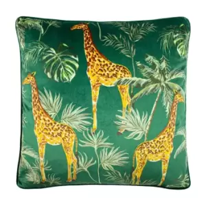 Image of Giraffe Palm Velvet Cushion Green