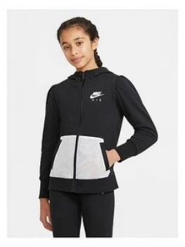 Image of Nike Girls NSW Air French Terry Full Zip Hoodie - Black/White, Size S=8-9 Years, Women