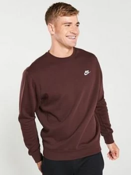 Image of Nike Sportswear Club Fleece Crew Neck Sweat - Maroon, Maroon, Size S, Men