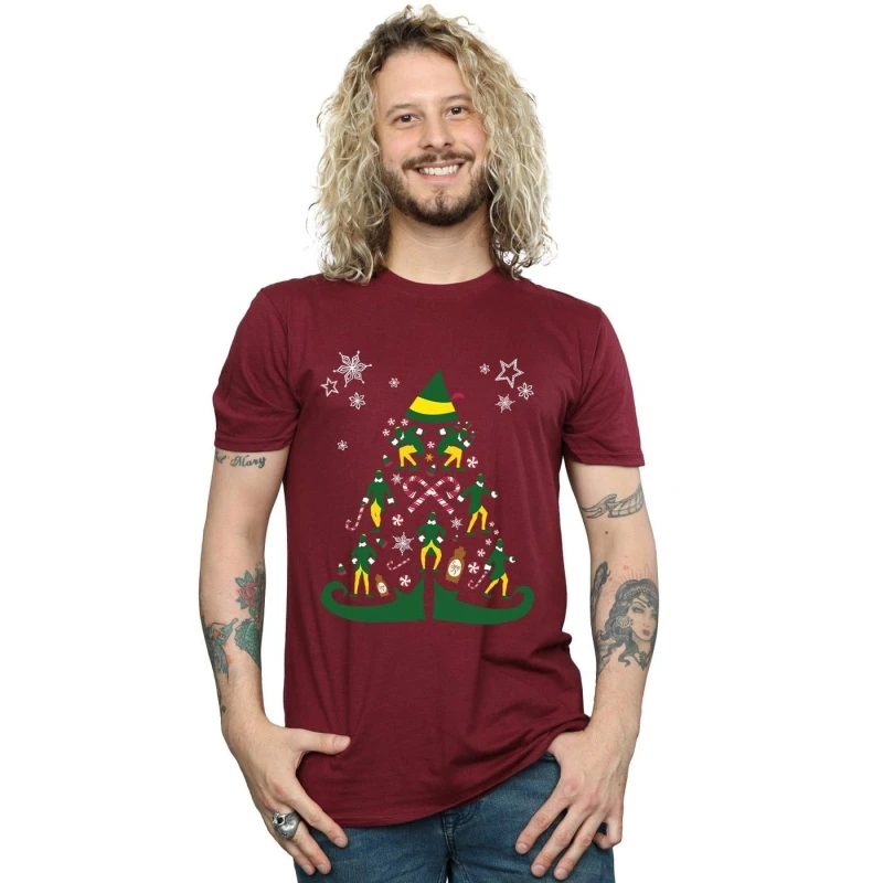 Image of Elf Elf Men Christmas Tree T-Shirt in Burgundy Size: Small Burgundy S Male 5057736094716