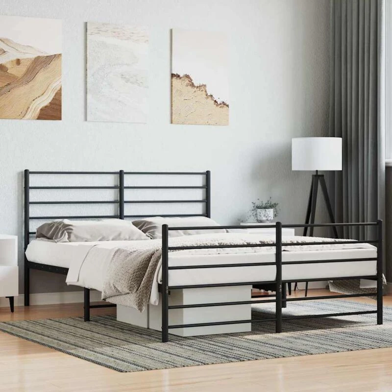 Image of JINLEFU Metal Bed Frame without Mattress with Footboard Black 140x200cm vidaXL JRVDZX-352338_DE