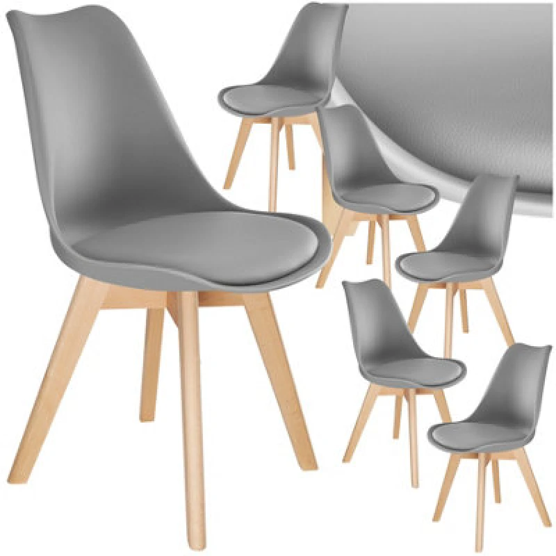 Image of Tectake Set Of 6 Dining Chair Frederikke With Padded Seat, Ergonomic Shape, And Wooden Legs - Grey