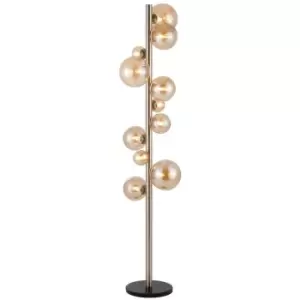 Image of Luminosa Marshall Floor Lamp, 11 Light G9, Satin Nickel, Amber Plated Glass