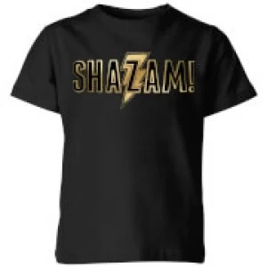 Image of Shazam Gold Logo Kids T-Shirt - Black - 7-8 Years