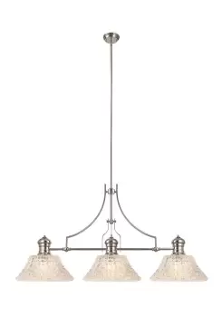 Image of Linear Ceiling Pendant With 38cm Patterned Round Shade, 3 x E27, Polished Nickel, Clear Glass