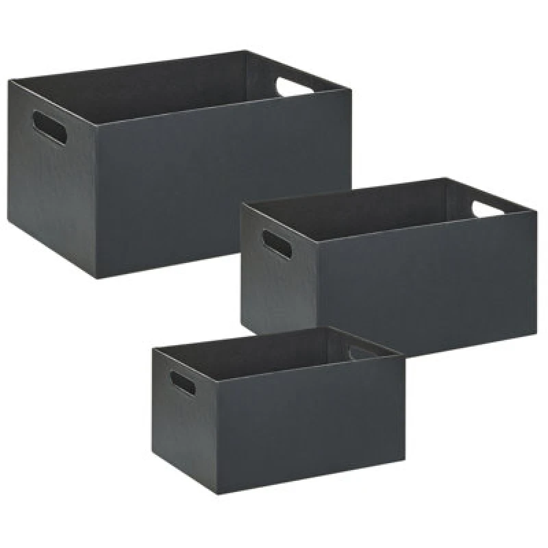 Image of Beliani Set Of 3 Boxes Larsa Faux Leather Graphite Grey