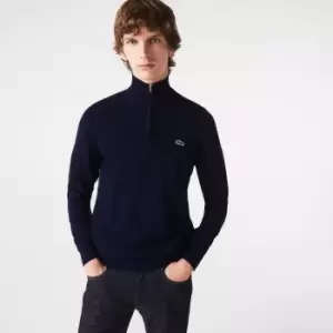 Image of Lacoste Mens Zippered Organic Cotton Sweater Size 8 - 3XL Navy Blue