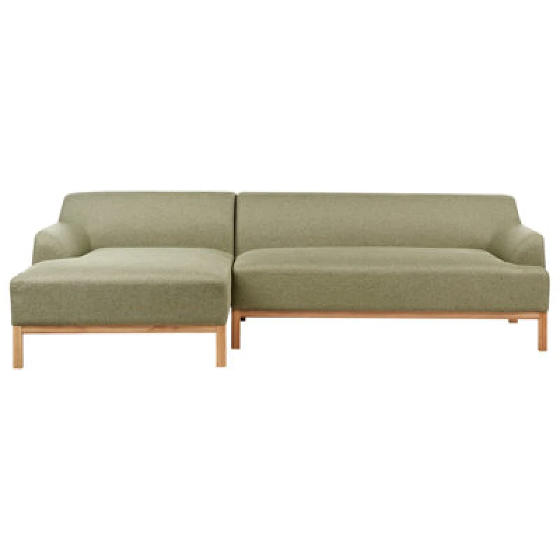 Image of Beliani Corner Sofa 3 Seater Sosjo Fabric Olive Green Right Hand