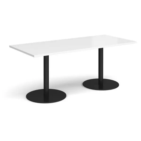 Image of Monza Monza rectangular dining table with flat round Black bases 1800mm x 800mm - white White MDR1800-K-WH