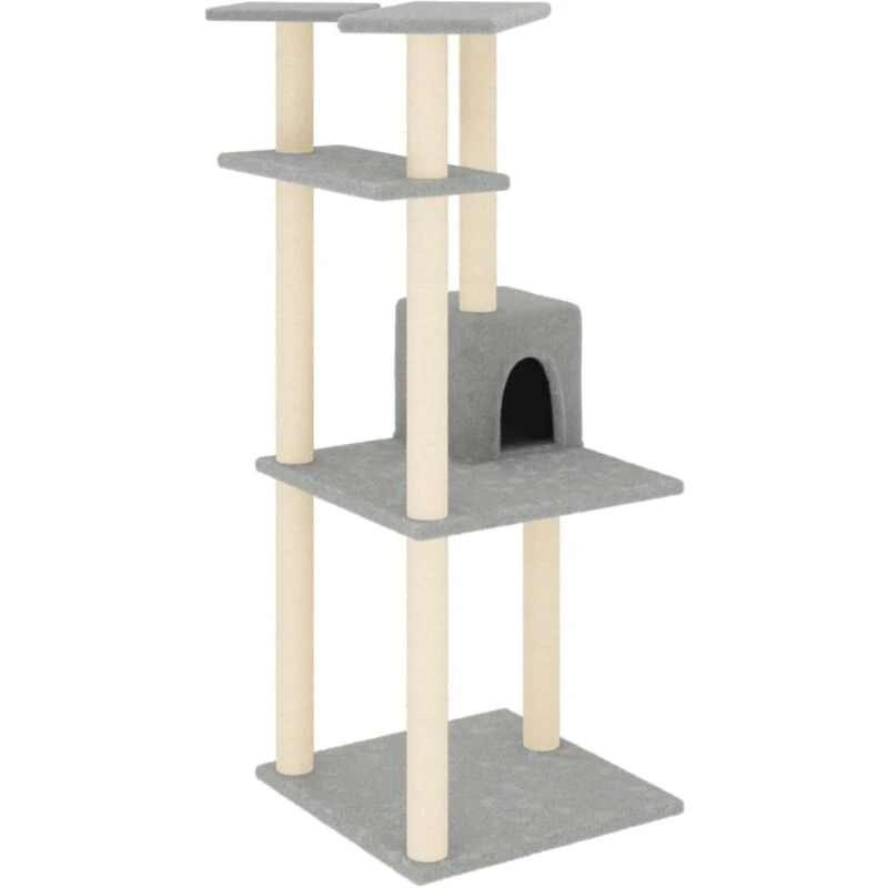 Image of vidaXL Cat Tree w/ Sisal Scratching Posts Light Grey 123cm, Grey 171784