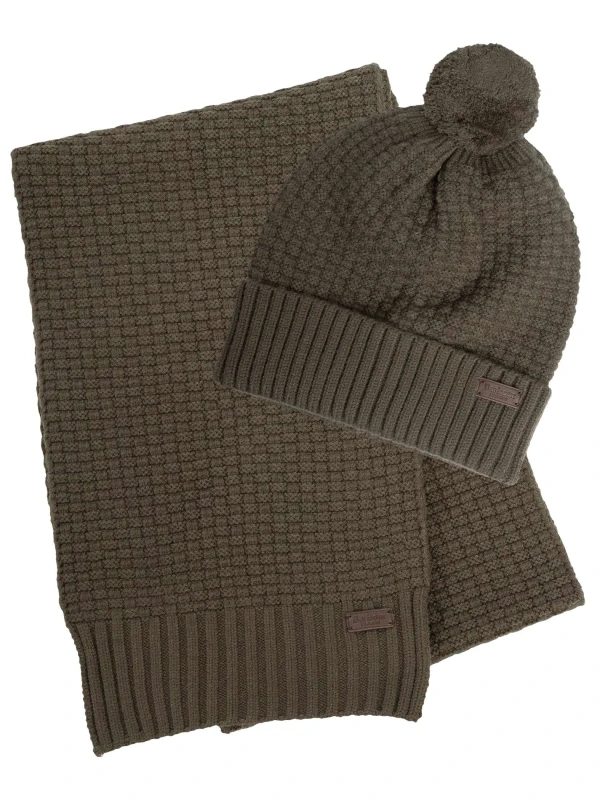 Image of Barbour Ramside Beanie & Scarf Gift Set Olive One Size