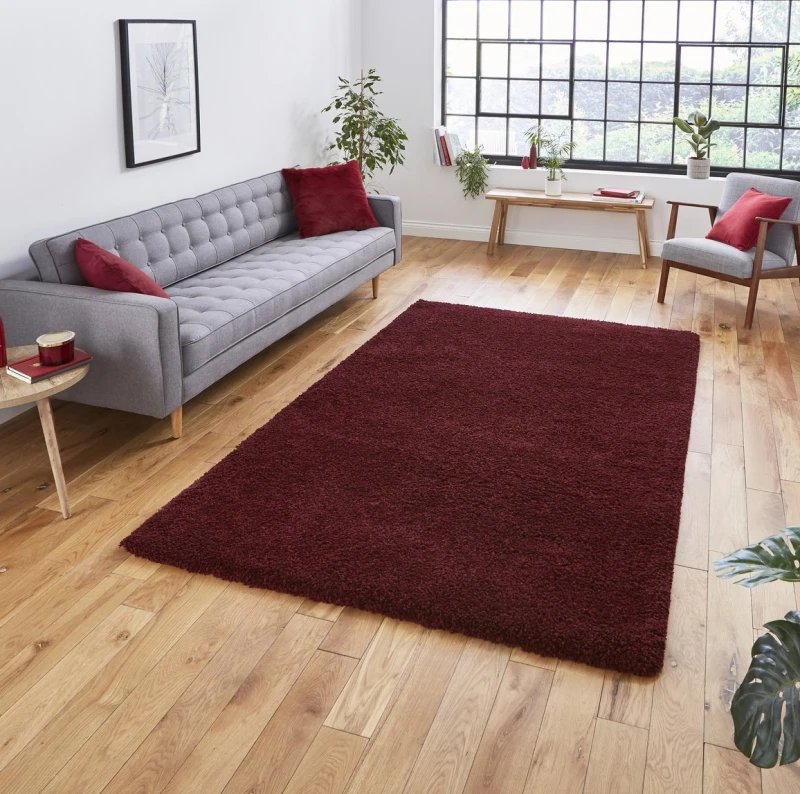 Image of (200x290cm) Sierra 9000 Shaggy Rugs in Ruby Red Dense Soft Polypropylene Mats