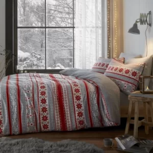 Image of Catherine Lansfield So Soft Velvet Touch Fairisle Duvet Cover and Pillowcase Set Red