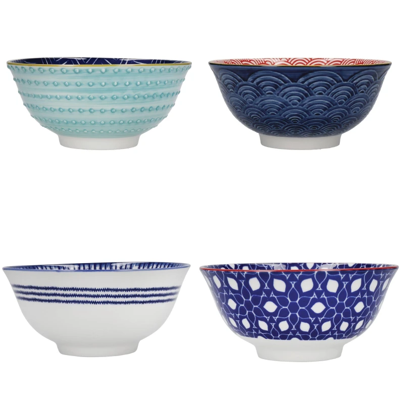 Image of Kitchencraft 4 Piece Ceramic Cereal / Dessert Bowl Set Blue
