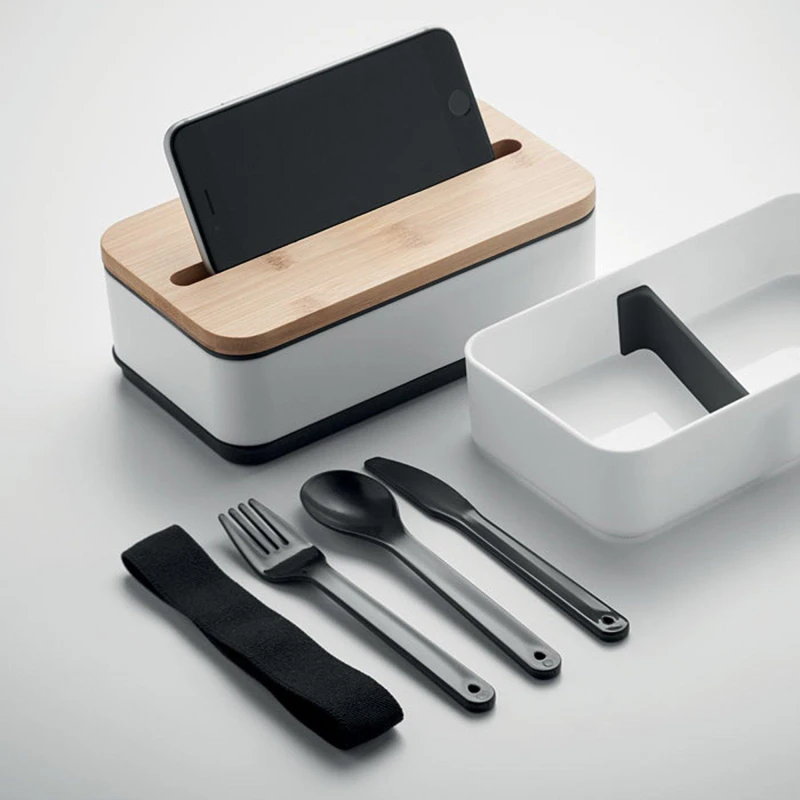 Image of Treat Republic White Two Tier Lunch Box with Bamboo Lid White unisex Standard