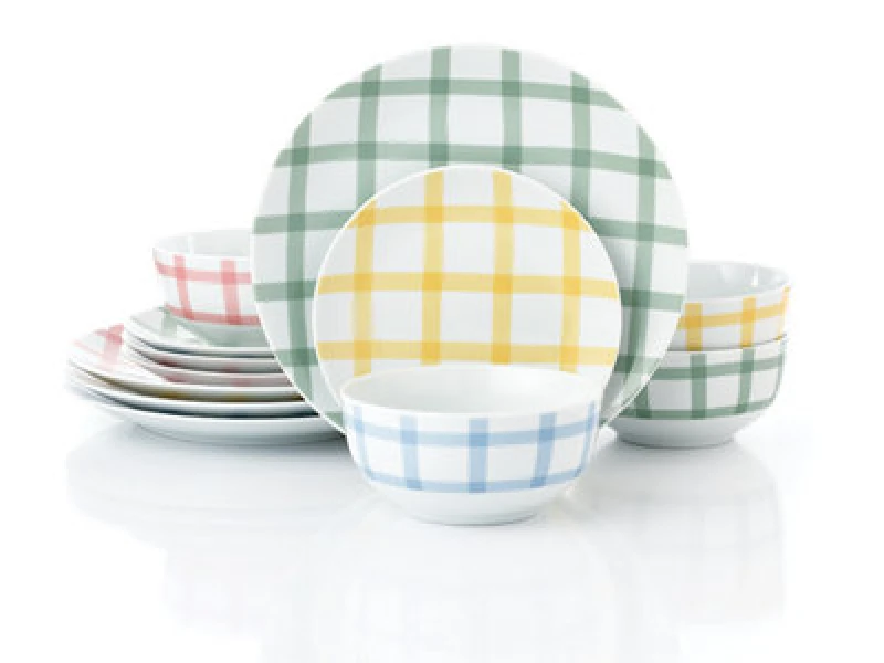 Image of 12Pc Gingham Pastels Dinner Set